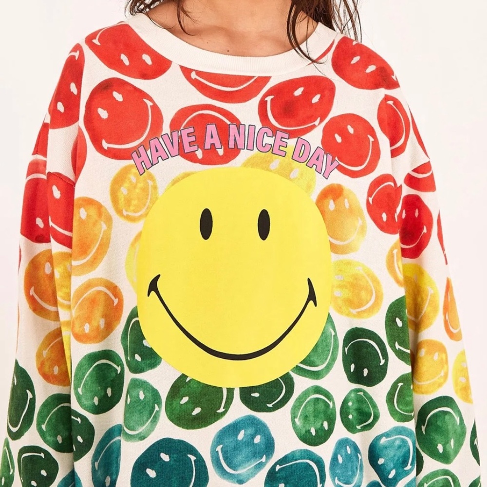 Farm Rio Rainbow Smiley Sweatshirt.